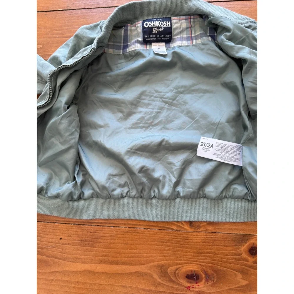 OshKosh Bgosh Toddler Boys Sage Green Cotton Canvas‎ Bomber Jacket Size 2T